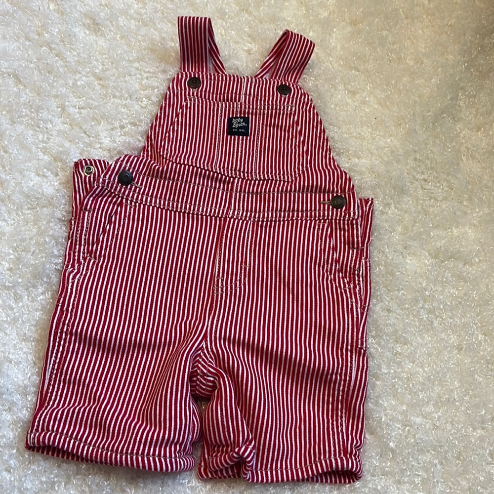 Oshkosh red striped shorts overall.  Size 24 months.